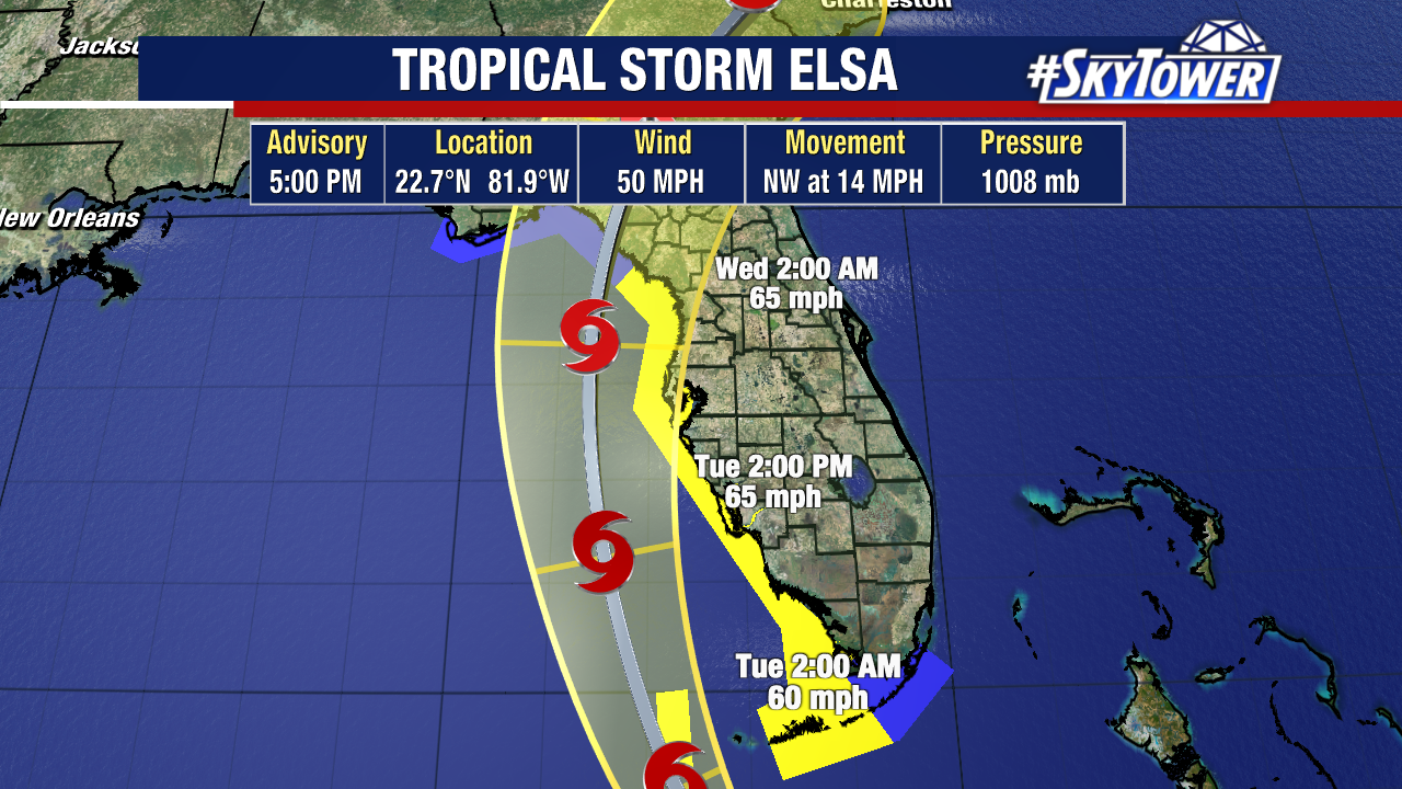 Elsa Moving Into The Gulf Monday Evening; Much Of Florida Will See Impacts Tuesday Into Wednesday