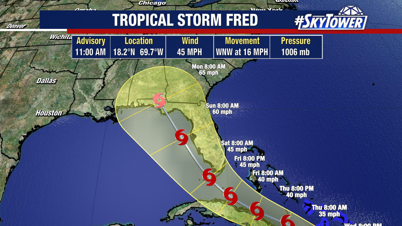 Tropical Storm Fred Moving Over Hispanola Today; Heading Toward Florida This Weekend
