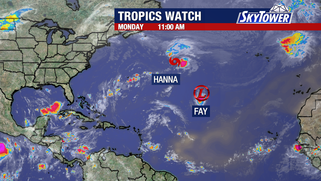 Tropical Storm Hanna forms in the Atlantic as Fay weakens
